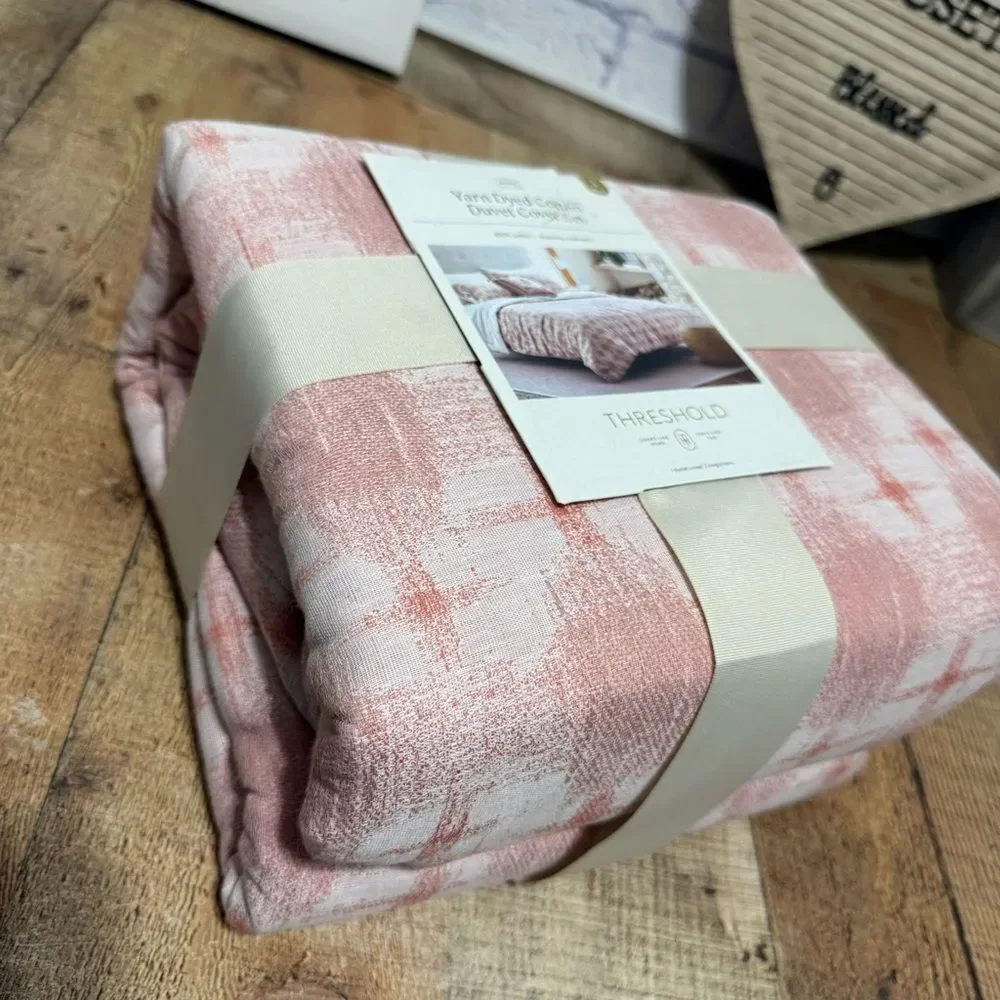 Threshold Yarn Dyed Cotton Duvet Cover Set King Pink New in packaged